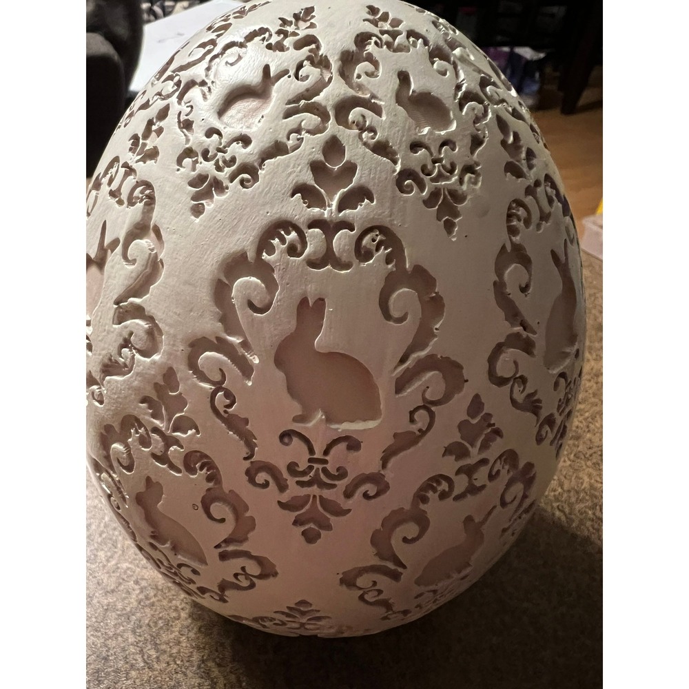 Marshalls Decorative Easter Egg Home Decor Cream NWOT Damask Bunny 6 Inch - Picture 2 of 3